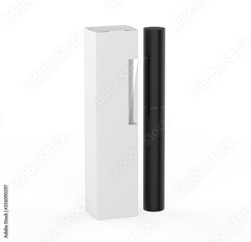 Custom Mascara Eyebrow Pencil with Packing box on a white background. 3d illustration