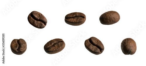 Coffee beans at an angle  from different sides. Close-up macro