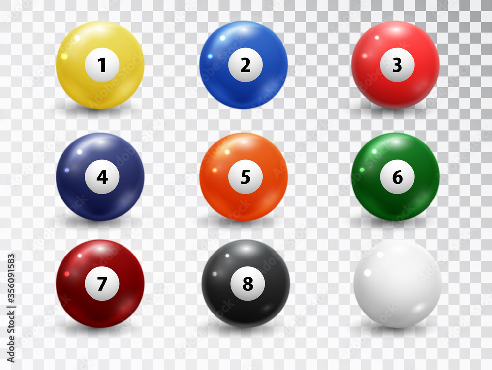 Billiard balls, pool accessory set. Realistic balls on transparent background. Vector design elements Billiard balls, pool accessory set. Realistic balls on transparent background. Vector design elements