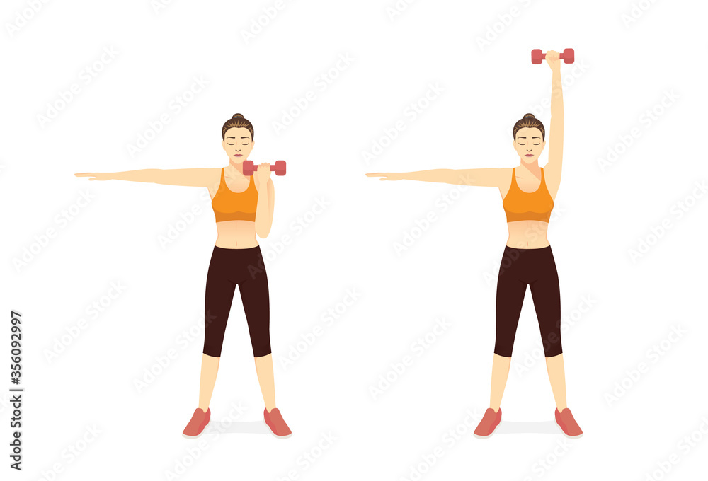 Sport Women doing Fitness with Single Arm Overhead Press Dumbbell ...