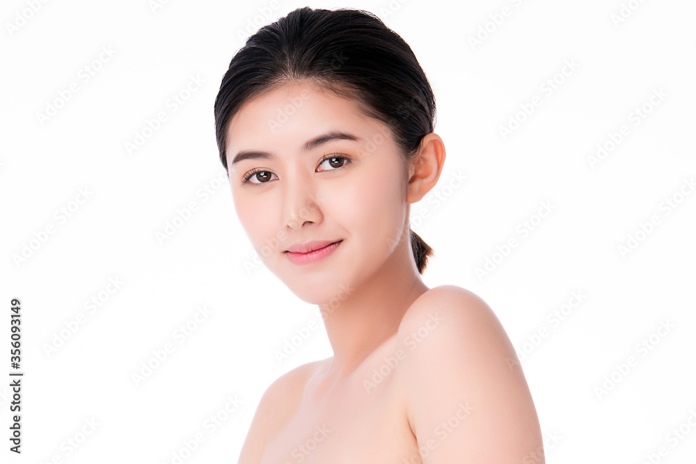 Beautiful Young Asian Woman with Clean Fresh Skin. Face care, Facial treatment, Cosmetology, beauty and healthy skin and cosmetic concept, woman beauty skin isolated on white background