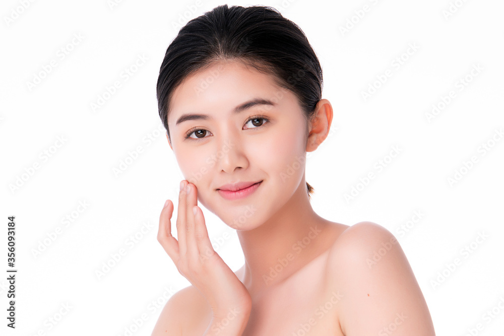 Beautiful Young asian Woman touching her clean face with fresh Healthy Skin, isolated on white background, Beauty Cosmetics and Facial treatment Concept. Beautiful Young asian Woman touching her clean face with fresh Healthy Skin, isolated on white background, Beauty Cosmetics and Facial treatment Concept.