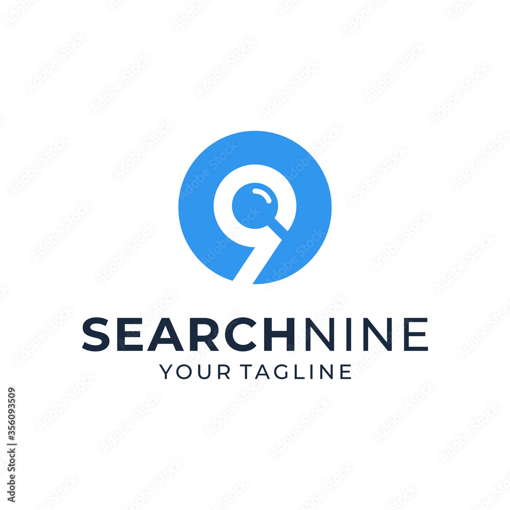 search number 9 logo vector with symbol magnifying glass