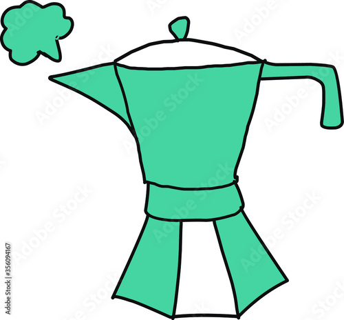 Single hand drawn geyser coffee maker, for americano or cappuccino. Doodle vector illustration.