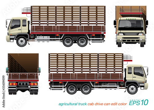 VECTOR EPS10 - agricultural truck, side, front and rear view, isolated on white background.