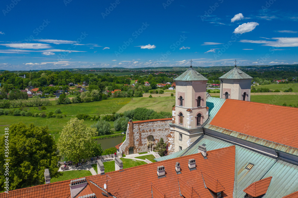 Tyniec Abbey in Kracow. Aerial view of benedictine abbey. Cracow, Poland.