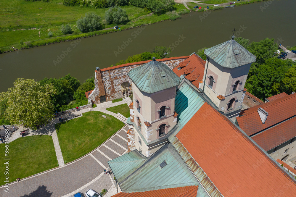 Tyniec Abbey in Kracow. Aerial view of benedictine abbey. Cracow, Poland.
