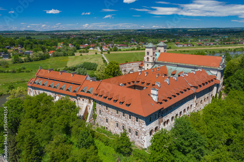 Tyniec Abbey in Kracow. Aerial view of benedictine abbey. Cracow, Poland.