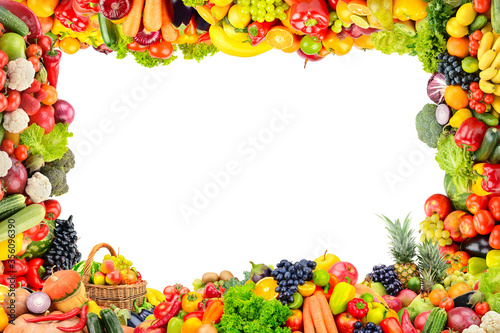 Frame of fruits and vegetables isolated on white