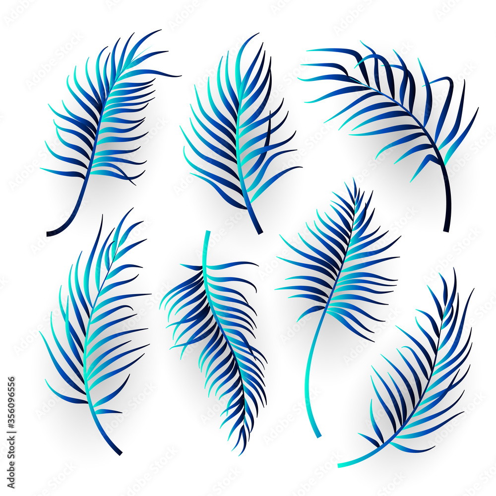 Abstract tropical leaves set on white background. Vector illustration Abstract tropical leaves set on white background. Vector illustration