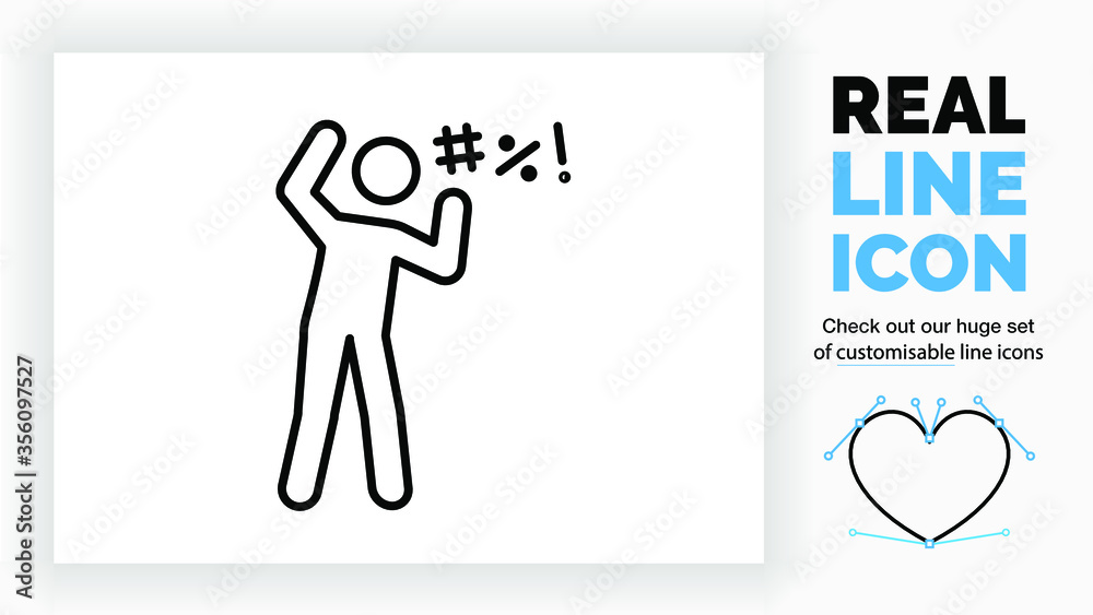 Editable line icon of a stick figure cussing Editable line icon of a stick figure cussing