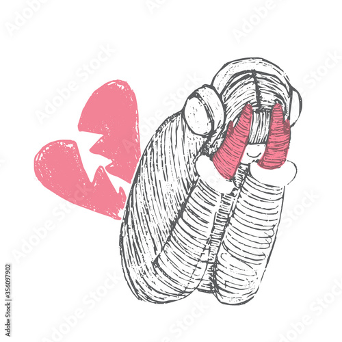 A teenage girl crying with a broken heart. The relationship breaks up problem. The end of love. A vector cartoon illustration isolated on a white background. 