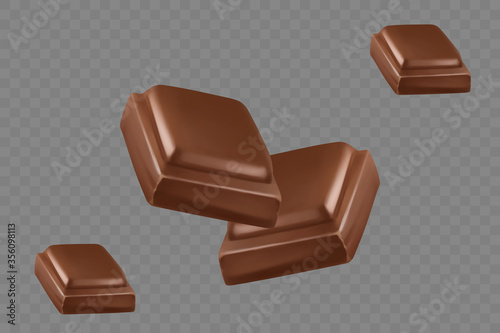 Milk chocolate pieces, isolated vector.