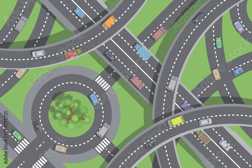 Roads and transport. Top view.
Intersections and overpasses. View from above.