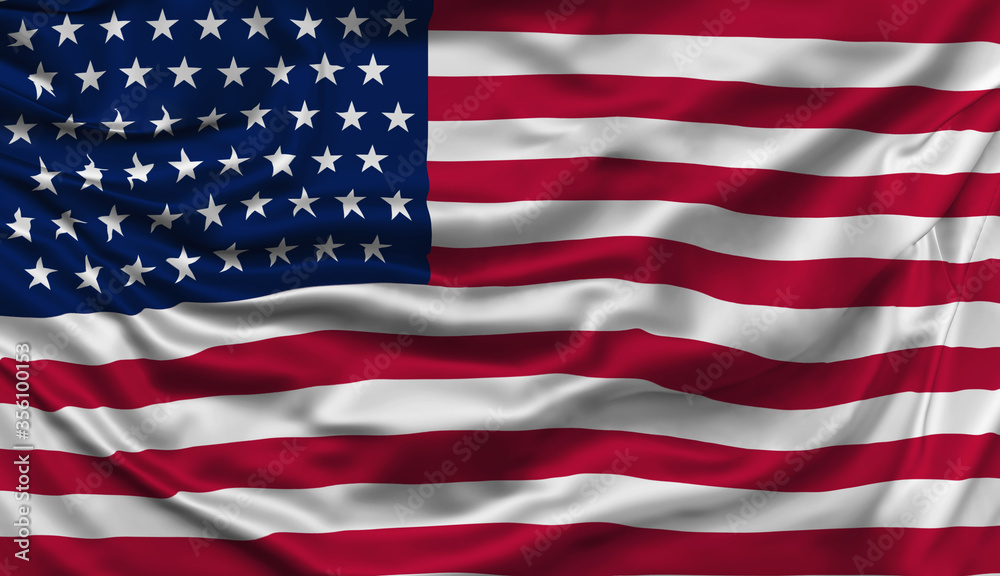 Fototapeta premium Flag of USA waving in the wind - banner, close-up