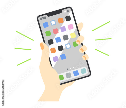 スマホを持つ手元のイラスト（ホーム画面）
