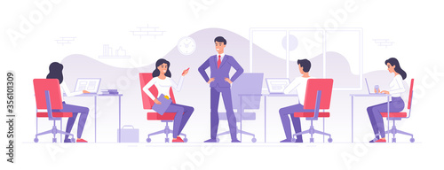 Business team working in modern office vector illustration of male and female colleagues characters © provectors