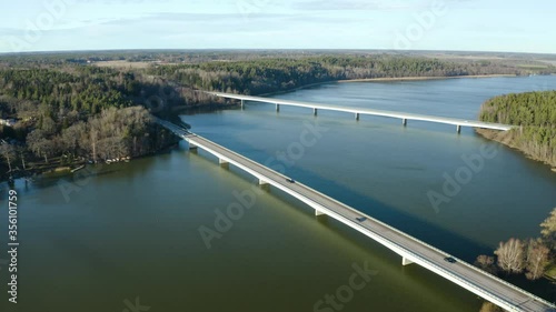 Wallpaper Mural Aerial view of Two highway bridges over river; two lanes, one direction each; very low traffic in Sweden; highway E18 from Stockholm to Enköping. Torontodigital.ca