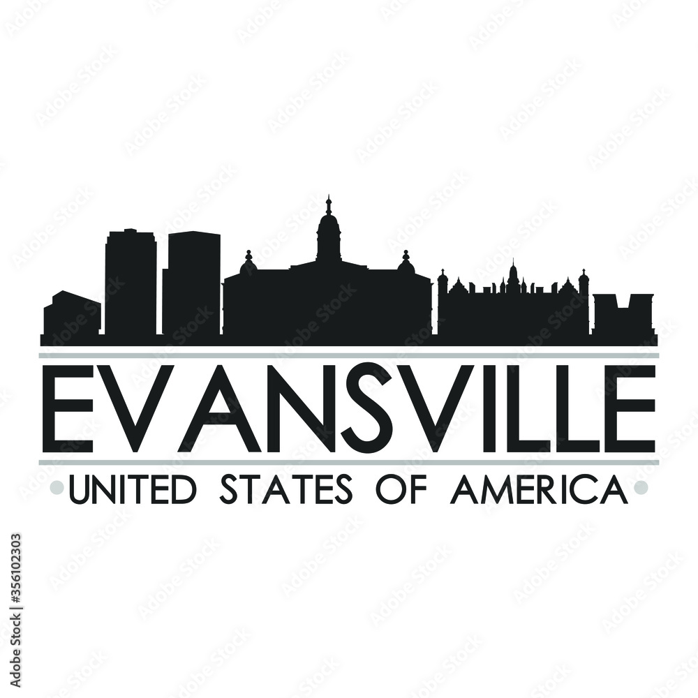 Evansville Skyline Silhouette Design City Vector Art