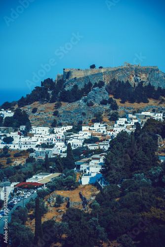 Acropolis in the ancient greek town Lindos  Rhodes island  Greece