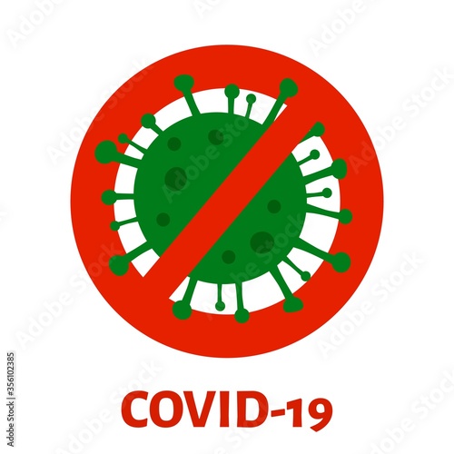 COVID-19 coronavirus outbreak and prevention flat concept. Virus molecule. Stop coronavirus sign. Protect yourself. Isolated on white. Vector illustration.