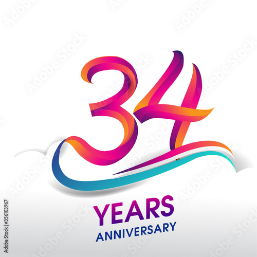 34th Years Anniversary celebration logo, birthday vector design.
