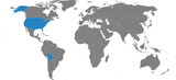 Bolivia, USA countries isolated on world map. Light gray background. Business concepts, diplomatic, trade and transport relations.