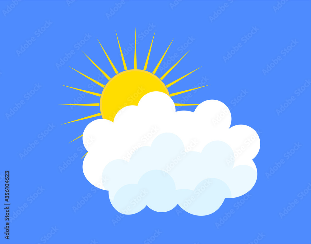 Flat sun and cloud Icon. Summer pictogram on blue background. Sunlight symbol. Vector illustration, EPS10 Flat sun and cloud Icon. Summer pictogram on blue background. Sunlight symbol. Vector illustration, EPS10