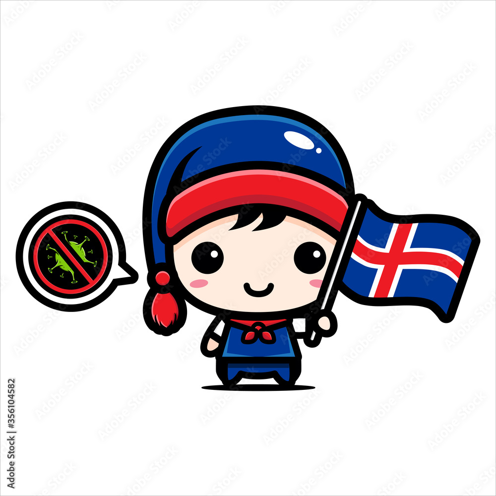 Vector design of the person holding the Iceland flag with the Stop Corona Virus symbol	

