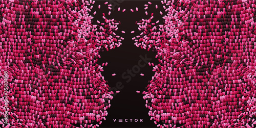Irregular array or matrix of random ovals. Background breaking down into small fragments. Motion vector illustration.