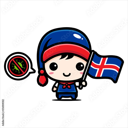 Vector design of the person holding the Iceland flag with the Stop Corona Virus symbol 