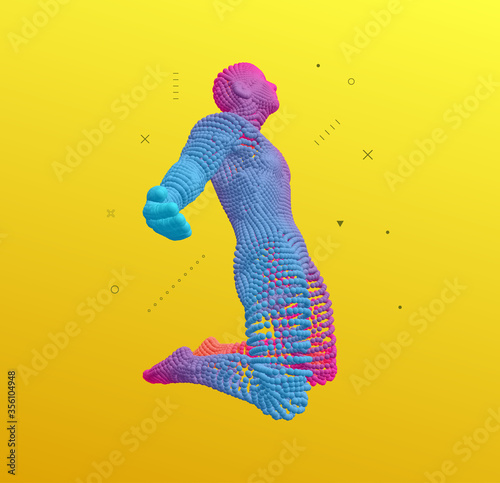 A man kneeling down with arms outstretched. Man who prays. Prayer to god with faith and hope. Concept for religion, worship, love and spirituality. 3d vector illustration.