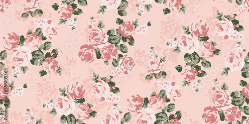 Fototapeta Naklejka Na Ścianę i Meble -  hand drawn, card, wall, rose, illustration, fabric, painting, watercolor, print, wrapping paper, structure, decorative, leaf, abstract, valentine, artistic, textile, retro, vintage style, pastel color