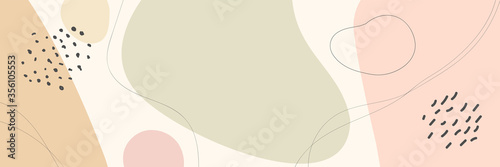 Beautiful pastel social media banner template with minimal abstract organic shapes composition in trendy contemporary collage style