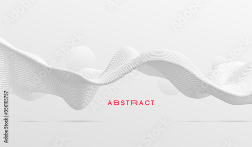 3D wavy background. Array with dynamic emitted particles. A wave formed from many spheres. Abstract vector illustration. Design template. Modern pattern. © Login