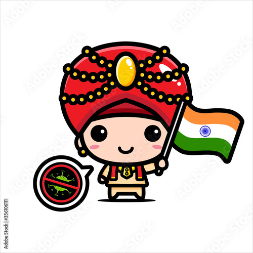 Vector design of the person holding the India flag with the Stop Corona Virus symbol