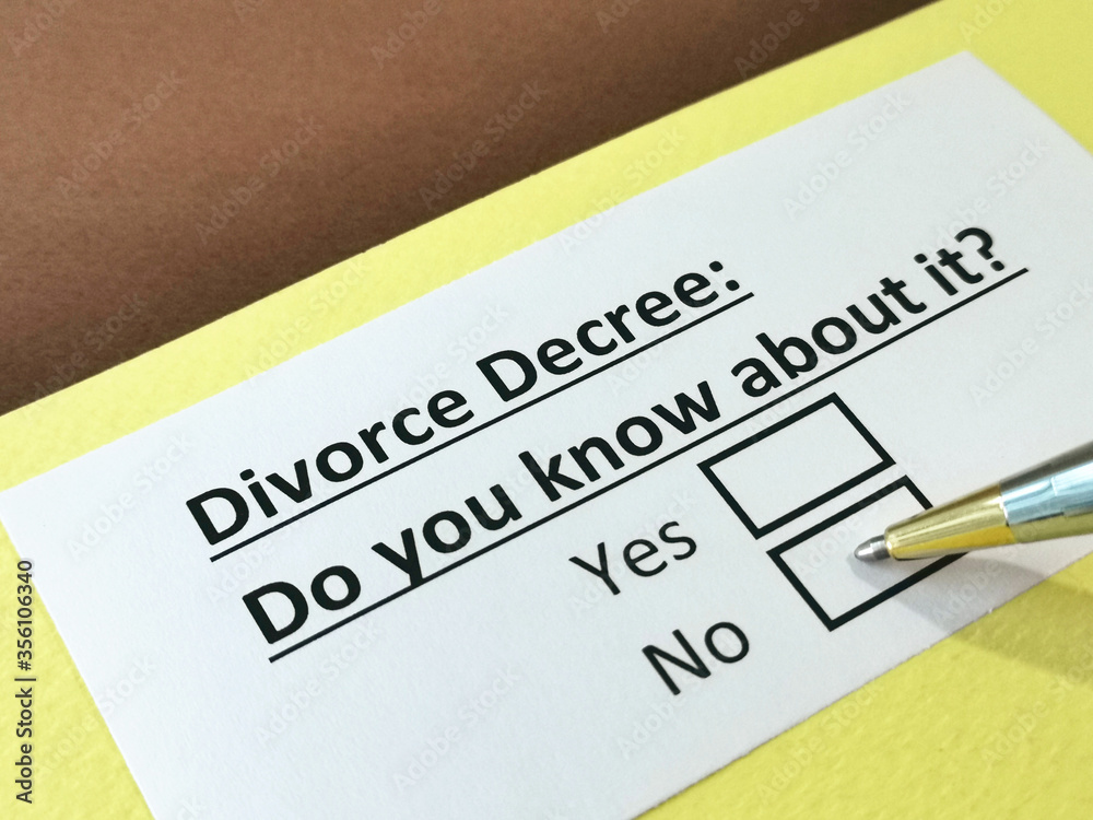 One person is answering question about divorce decree. One person is answering question about divorce decree.