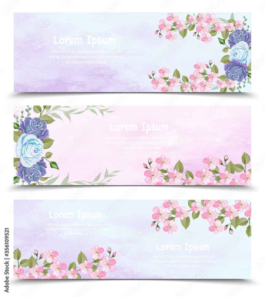 Beautiful set of three banner floral and leaves template