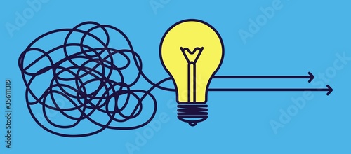 Goal solution. Idea concept, creative brainstorm or change mind. Effective strategy, no problem metaphor with light bulb vector illustration. Solution idea and creativity brainstorming