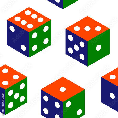 Isometric dices seamless pattern. Repetitive vector illustration on transparent background.