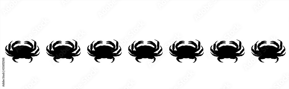 Fototapeta premium Vector silhouette of set of crabs on white background. Symbol of ocean animals.