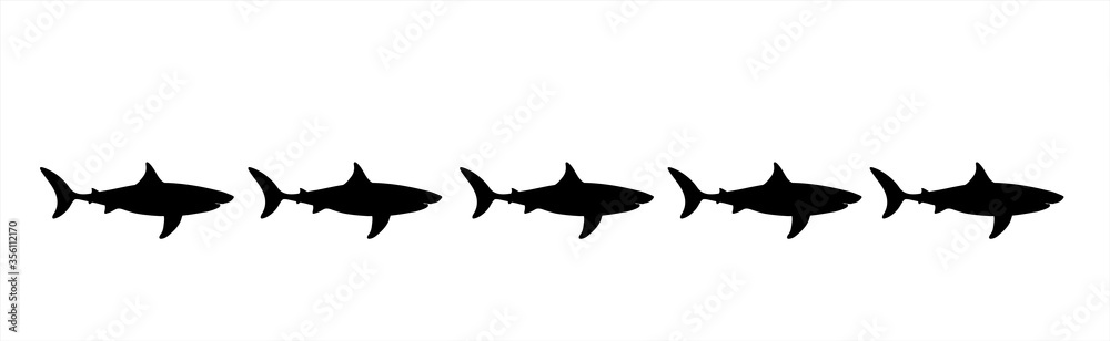 Obraz premium Vector silhouette of set of sharks on white background. Symbol of ocean animals.