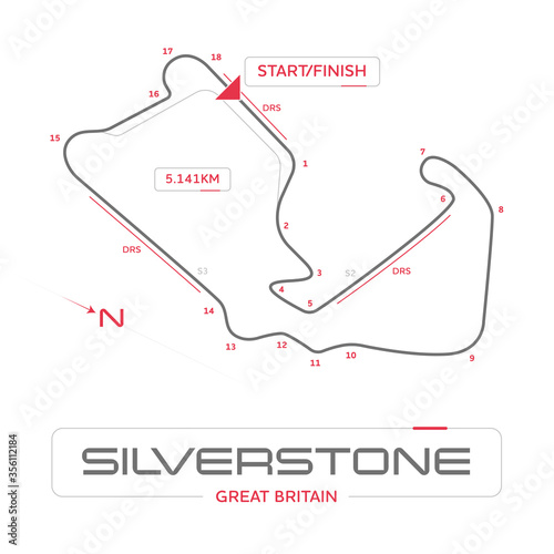 Slika na platnu Silverstone formula 1 grand prix motor racing circuit minimal diagram with label