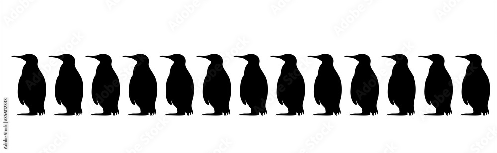 Obraz premium Vector silhouette of collection of penguins on white background. Symbol of Arctic animals.