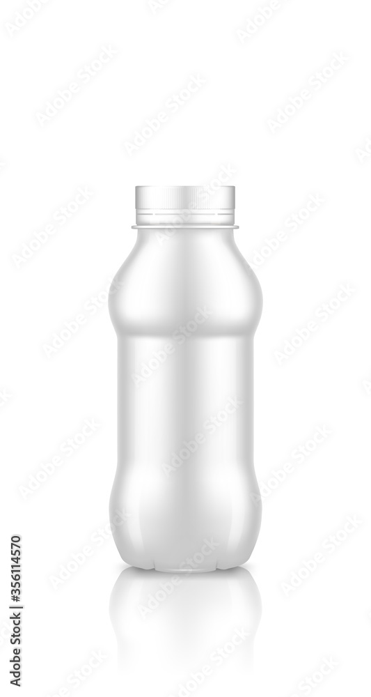Yogurt plastic bottle with screw cap mockup isolated on white background. Packaging design. Blank nutrition or dairy product template - milk, juice, tea container. 3d realistic vector illustration