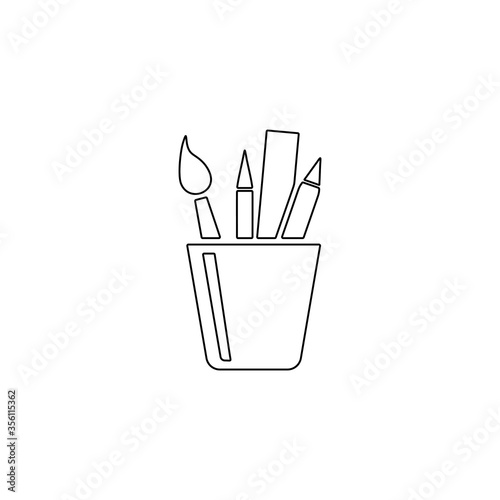 Office tools container icon. Office, school stationery sign.