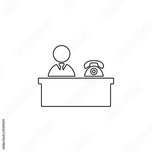 Office worker behind the desk. Workplace icon.