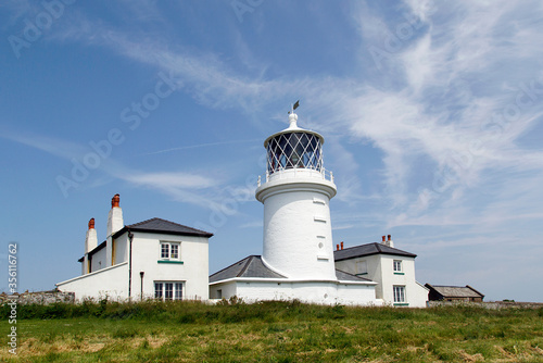 Caldey Lighthouse is located on the south end of Caldey Island, three miles off the south Pembrokeshire coastline. It was built in 1829, guiding shipping past St Gowan Shoals and Helwick Sands.