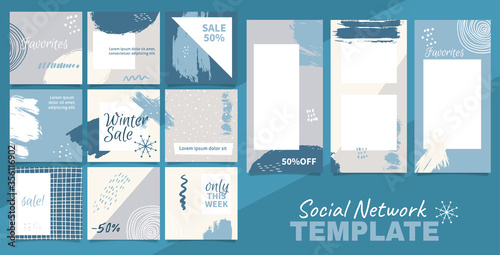 Editable template for blog in social networks. Puzzle collage for posts and stories in abstract design. Mockup for social media. Vector illustration.