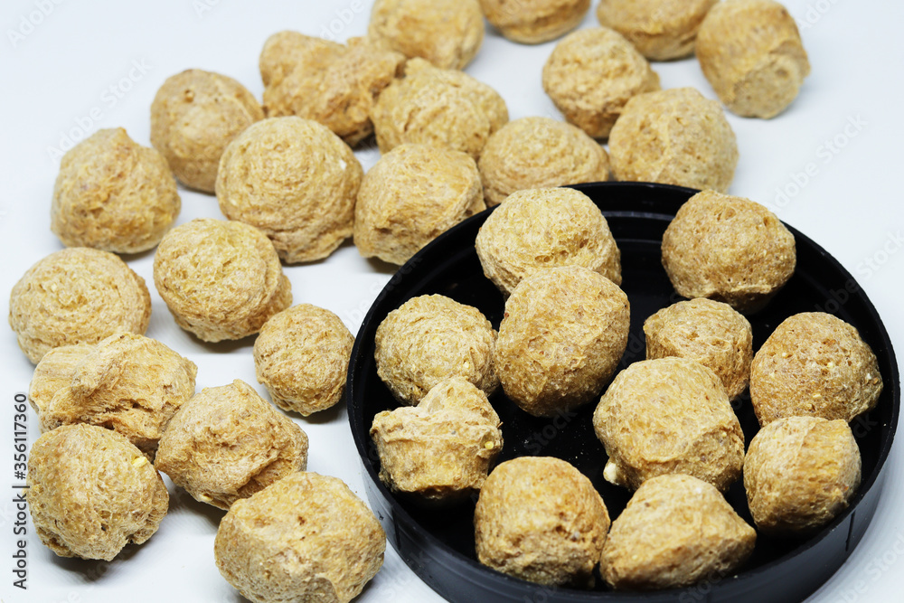 Raw Soya Chunks Isolated on White Background